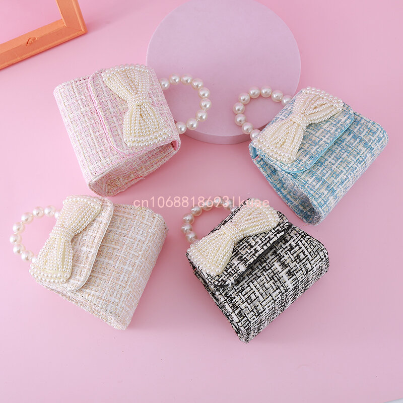 2024 New Kids Mini Pearl Bow Crossbody Bags for Girls Coin Pouch Box Hand Bags Cute Baby Purses and Handbags Messenger Bags