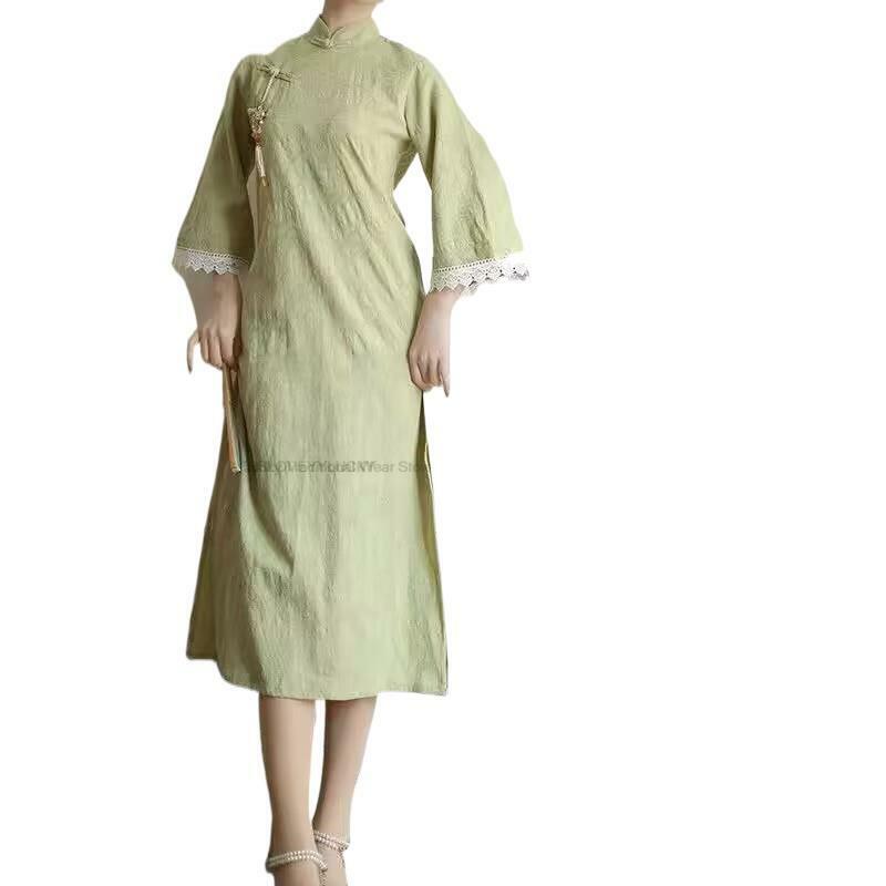 Wiosenny nowy suknia w stylu Qipao Qipao sukienka Vintage chiński żakardowy sukienka w stylu Qipao narodowy strój orientalny elegancka sukienka imprezowa Qipao