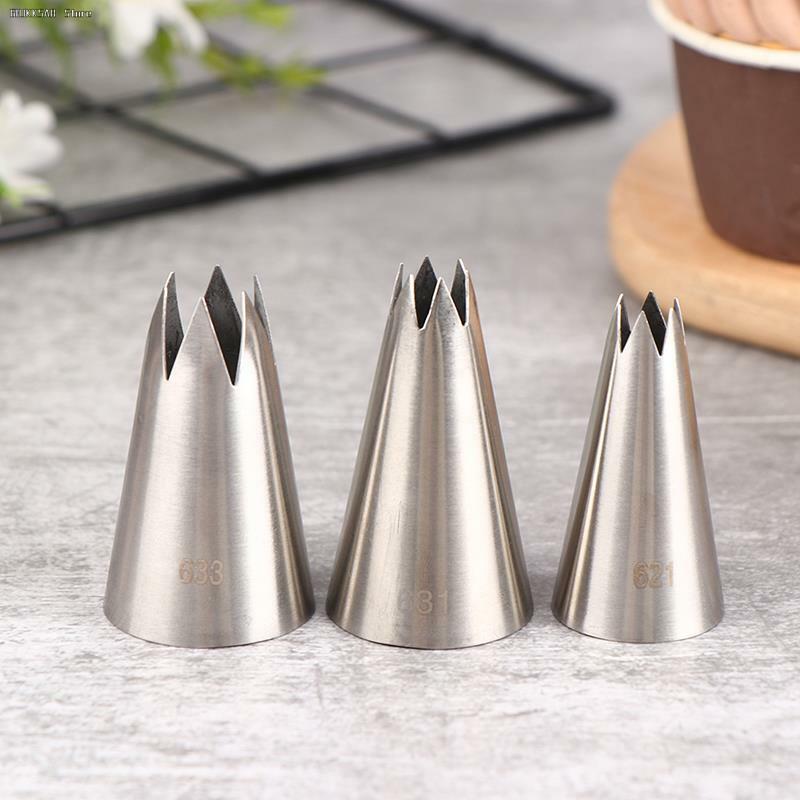3Pcs/Set Cupcake Cookies Icing Piping Pastry Nozzles Stainless Steel Cake Piping Tips Russian Open Star Piping Nozzles Tips