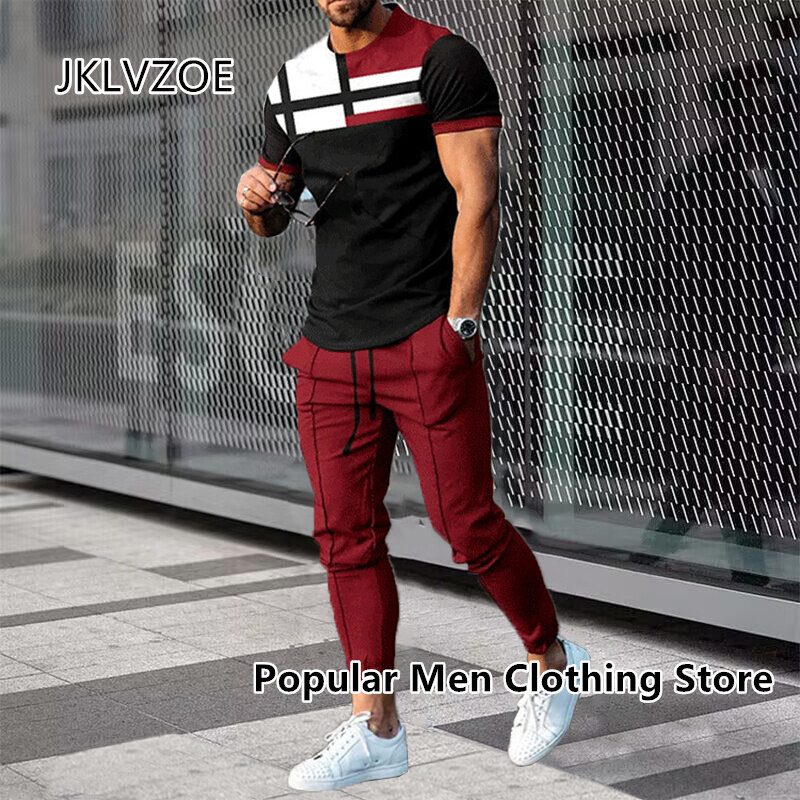 Summer Sportwear Suit Short Sleeve T Shirt+Long Pants Men 2 Piece Sets Men Tracksuit KING 3D Printed Casual Oversized Clothes