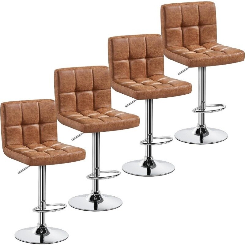 Bar Stools Set of 4 - Modern Adjustable Kitchen Island Chairs Counter Height Barstools Swivel PU Leather Chair 30 inches