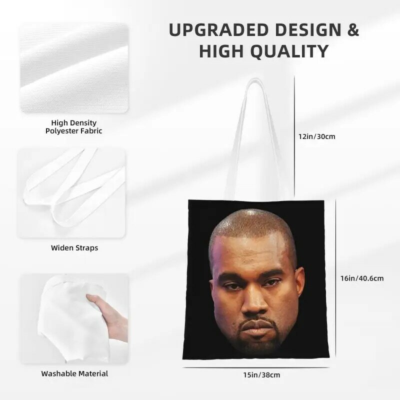 Kawaii Funny Kanye West Meme Shopping Tote Bags Recycling Rapper Music Producer Canvas Groceries Shopper Shoulder Bag