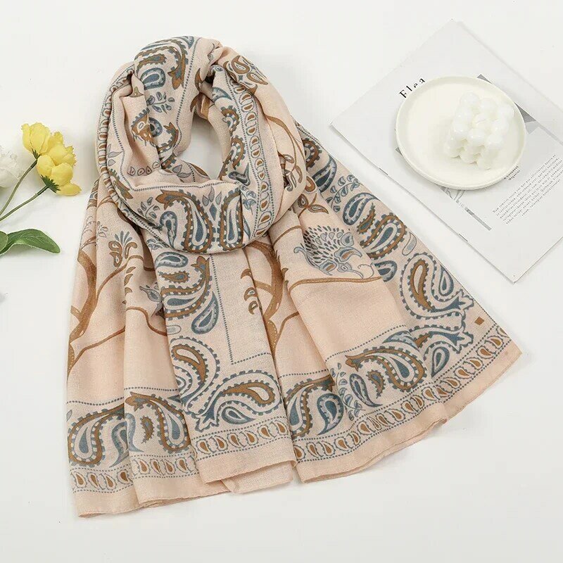 Cotton Linen Scarf for Women Paisely Sunscreen Thin Scarves Soft Printed Shawl Foulard Female Long Wrap Shawls Vintage Stoles
