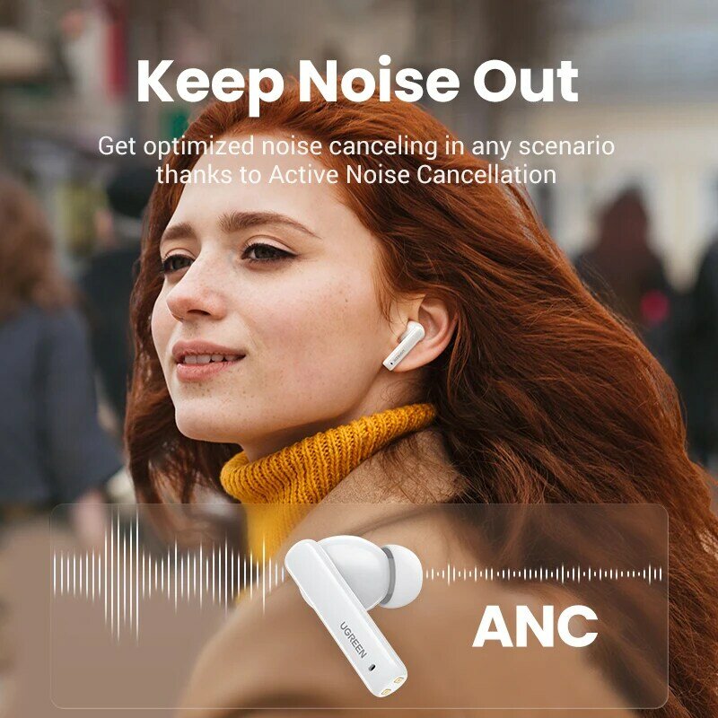 【New】ugreen Hitune T3 Anc Draadloze Tws Bluetooth 5.2 Koptelefoon, Actieve Ruisonderdrukking, in-Ear Microfoons Handfree Telefoon Oordopjes