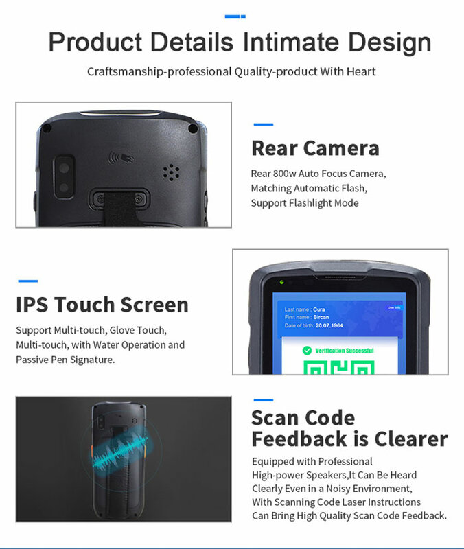 Escáner de código de barras PDAS de mano, Industrial, recolector de datos Android, resistente, 4 pulgadas, 1D, 2D