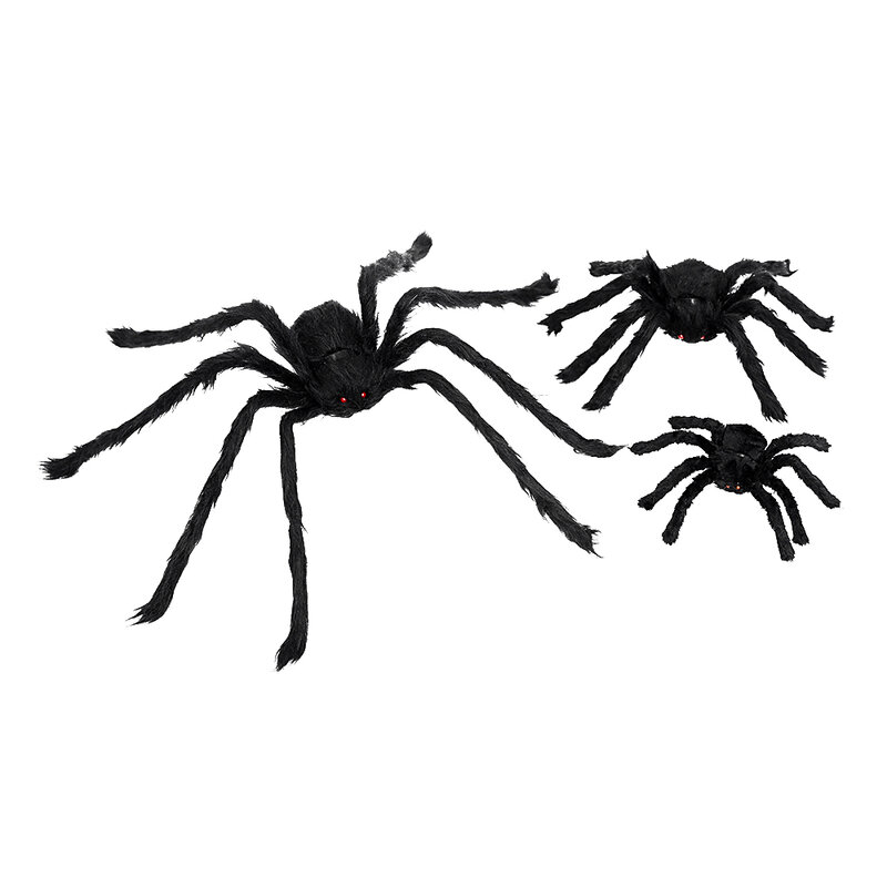 Araña de peluche grande para Halloween, simulación peluda negra, ojo rojo, truco o trato, decoración de Halloween, accesorios horribles, 30cm-90cm