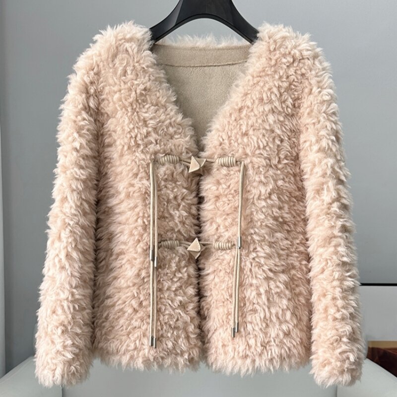 Aisu-女性用の本物の羊毛刈り機設計ソフトジャケット、ウールファーコート、暖かい冬のファッション、新しいct341