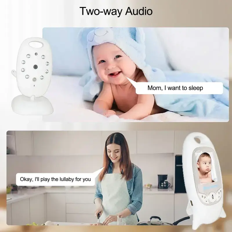 Monitor bayi portabel, Video nirkabel LCD tampilan temperatur inframerah penglihatan malam kamera keselamatan pengasuh dengan tampilan pengantar tidur langsung