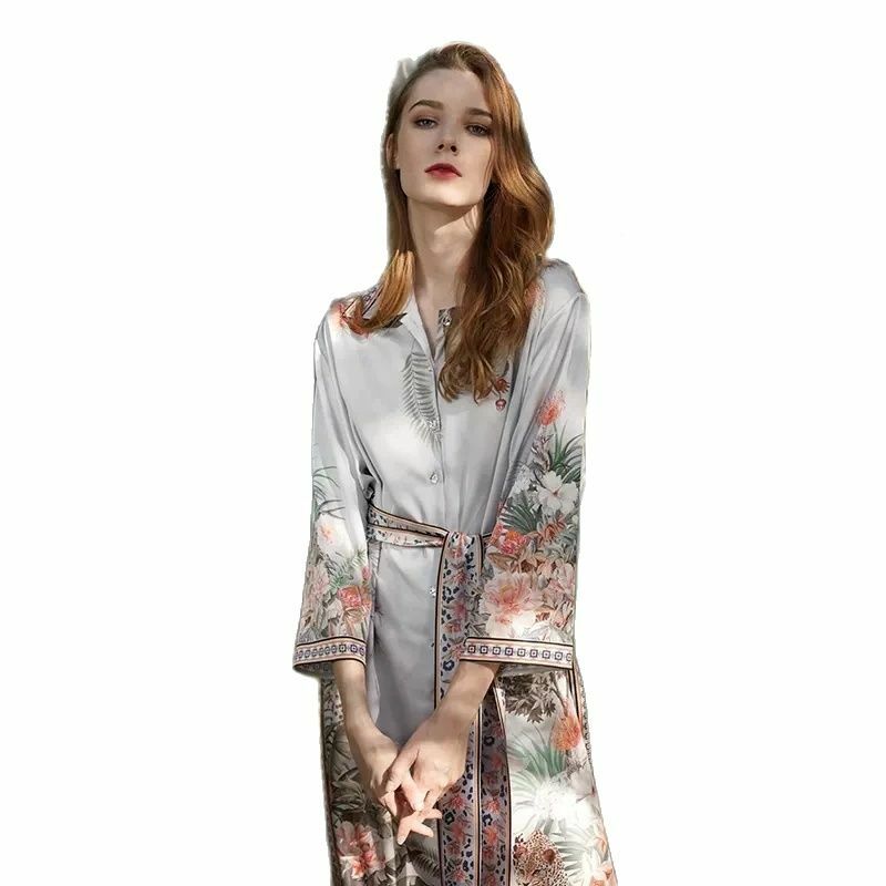 Birdtree-Pijama de seda elegante para mulheres 100% seda amoreira, estampado flores, roupas de casa, novo, primavera, verão, 2022, P41481QC