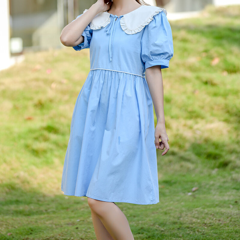 Mori Girl Solid Vestidos New Summer Fashion Short Sleeve Girl Mini Dress