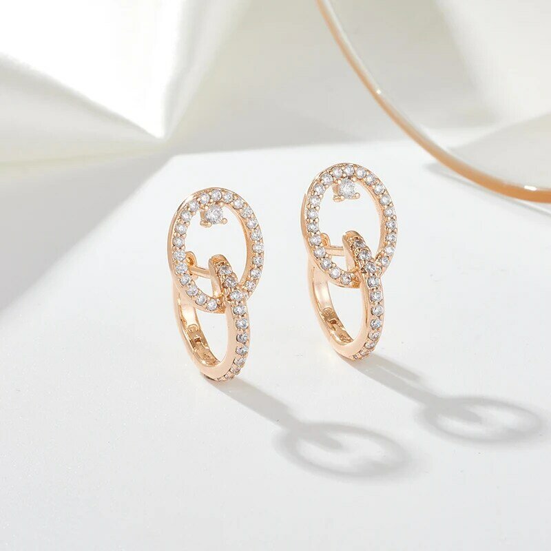 SYOUJYO anting-anting tindik zirkon alami mengkilap untuk wanita 585 perhiasan warna Rose Gold