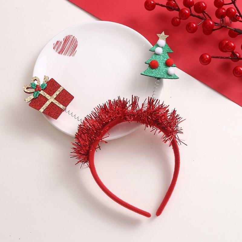 Glanzende pailletten kerstboom en geschenkdoos vorm haarband festivalfeest hoofddeksel 6XDA