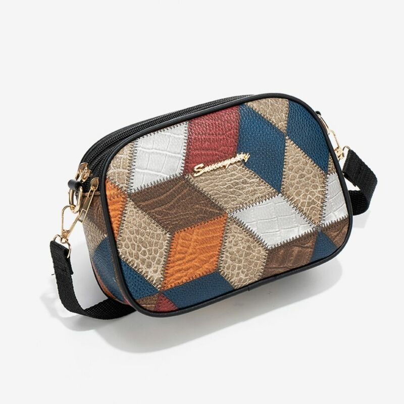 Colour Blocking Leather Handbag Fashion Luxury Design Ethnic Style Crossbody Bag Vintage Single Shoulder Bag