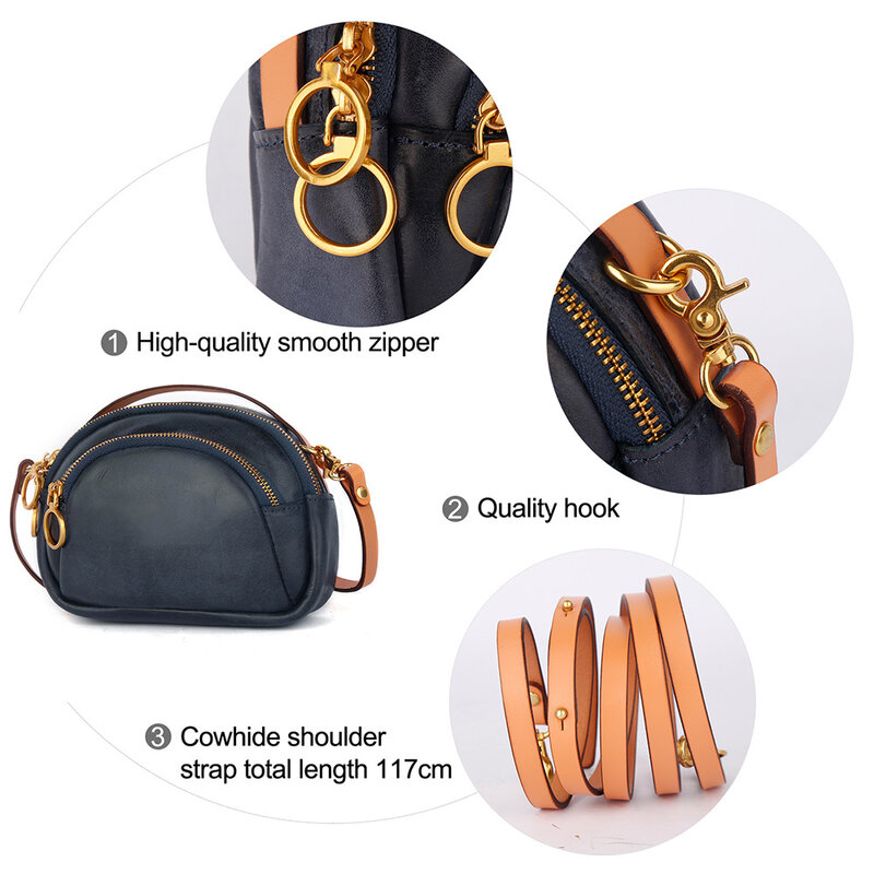 여성용 정품 가죽 미니 가방, 소형 크로스바디 숄더, 세련된 숙녀 메신저 지갑 및 핸드백