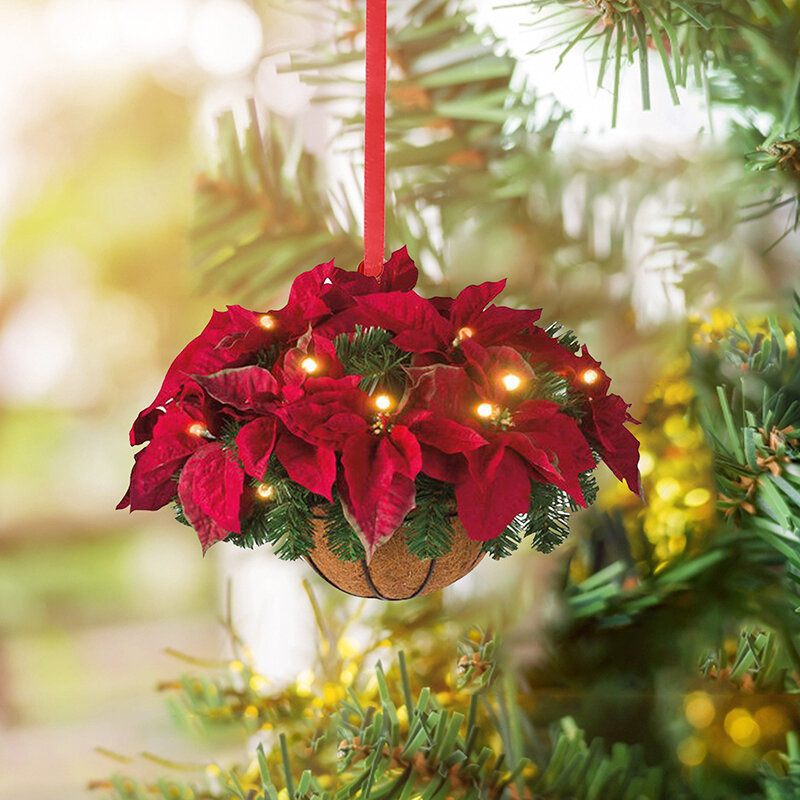 Cesta de flores de madera para decoración navideña, colgante de árbol de Navidad, adorno de Feliz Navidad, Feliz Año Nuevo