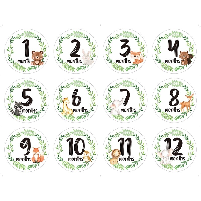 Q0KB 12 Pcs/Set Memorial Month Sticker Floral Print Sticker Newborn Milestone Sticker