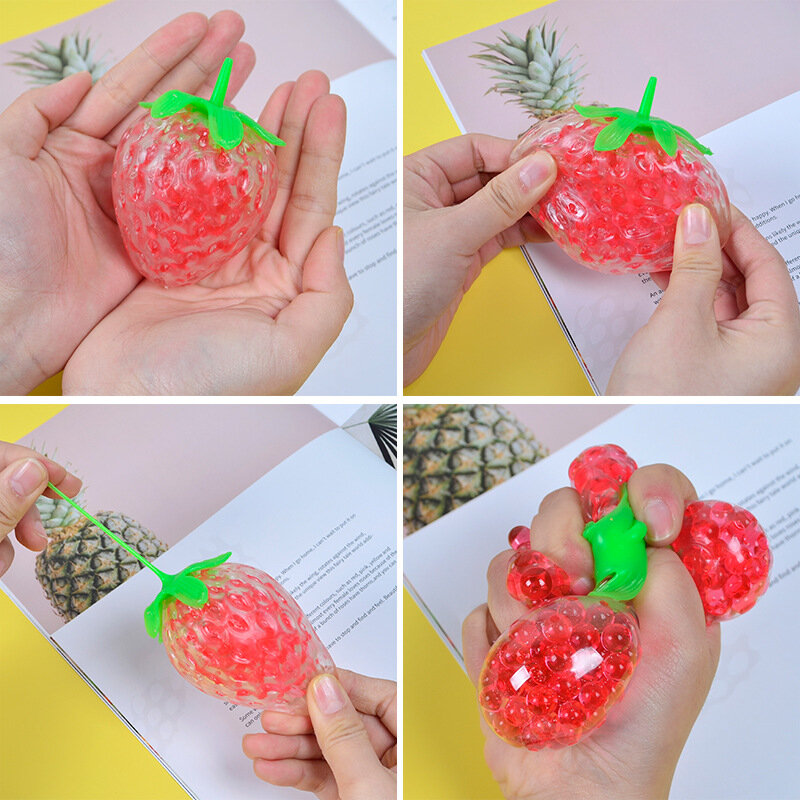 1PC Adults Kids Strawberry Stress Relief Toys Novelty Simulation Fruit Decompression Ball Squeeze Toys Sensory Fidget Toy Party