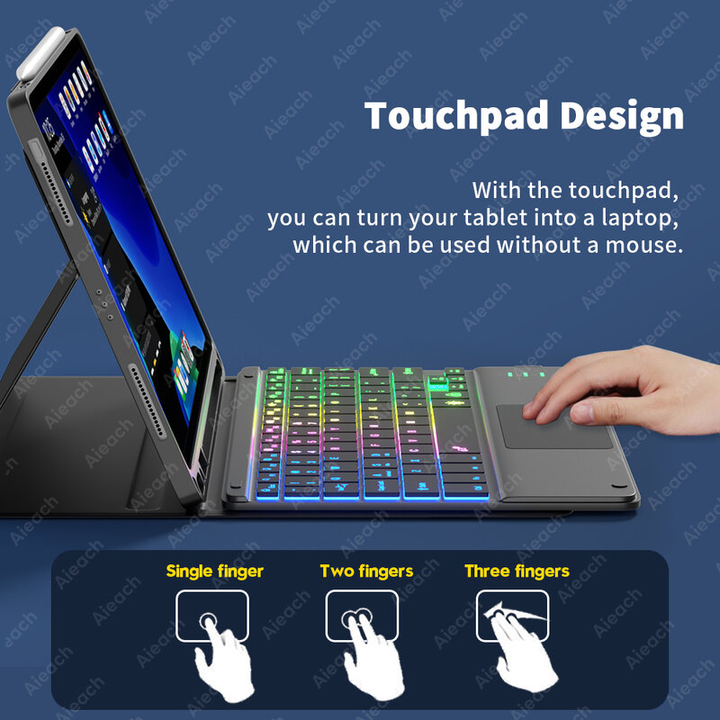 Keyboard Bluetooth nirkabel, dengan Touchpad, Tablet Backlit dapat diisi ulang, Keyboard Android untuk Xiaomi Pad 5 6 Pro iPad generasi 9 ke-10