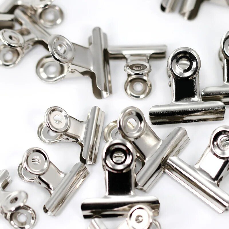 15Pcs Metal Clips Ticket Paper Stationery Bulldog Clips Hinge Clips Stainless Steel Clamps with Pushpin for Home Office Supply
