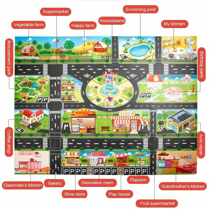 Lustige Lernhilfen Wegweiser weiche pädagogische Straße spielen Spiel Teppich Baby Spiel matte Auto Park matte Stadtverkehr Karte