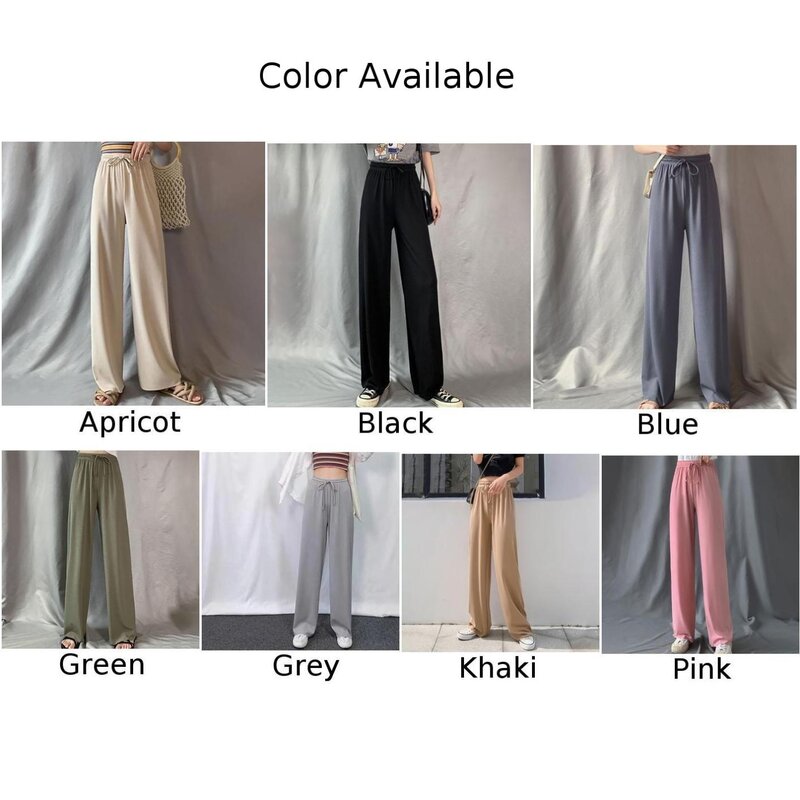 Female Women Pants Breathable Comfortable Cool Daily Drawstring Ice Silk No Elasticity Solid Color New Fashion