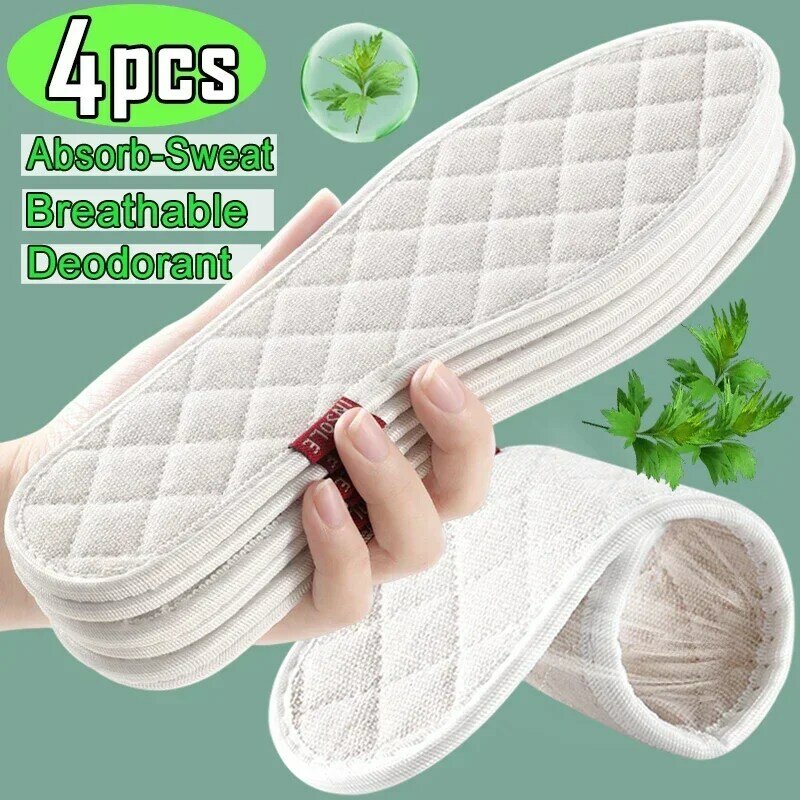 4Pcs Cotton Deodorant Insoles Light Weight Shoes Pads Absorb-Sweat Breathable Bamboo Charcoal Thin Sports Insole for Men Women