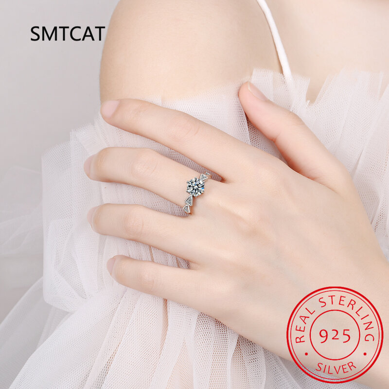 S925 anel de prata esterlina com moissanite abertura para mulheres, seis garra, d cor, jóias femininas simples para casamento, 1 ct