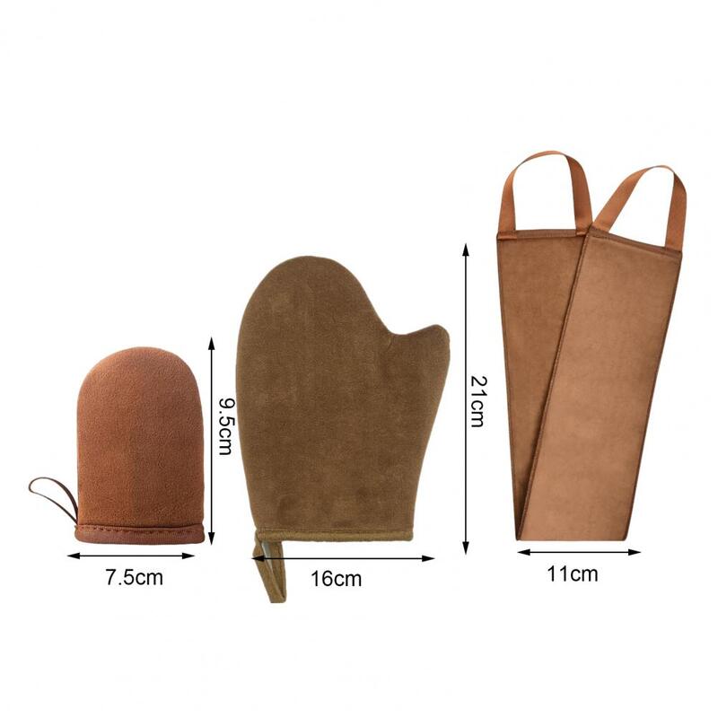 ชุดแปรงทาผิวแทนด้วยตนเองถุงมือฟอกหนังแบบ3-in-1โดยใช้นิ้วโป้งมีดีไซน์ถุงมือฟอกหนัง