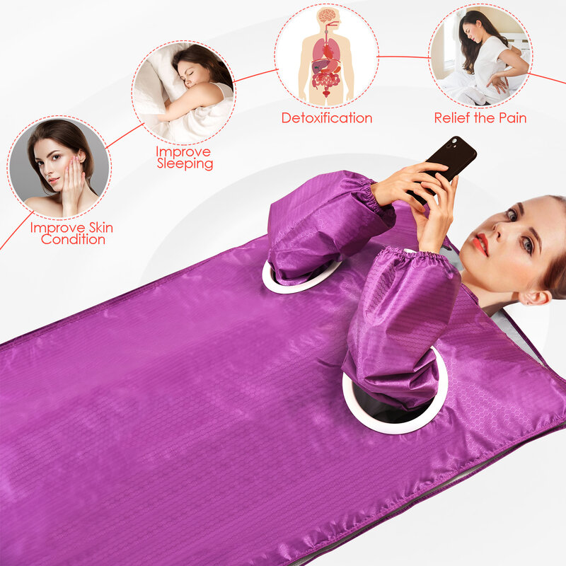 Selimut Sauna dengan lengan, pelangsing penurunan berat badan termal detoks Sauna untuk Wanita Pria Rumah Spa menggunakan ungu