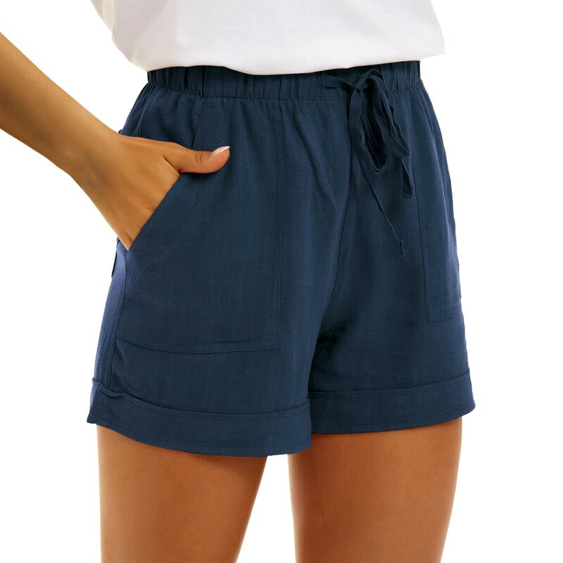 กางเกงขาสั้นฝ้ายลินินของผู้หญิงกางเกงขาสั้นเสื้อใส่อยู่บ้านธรรมดากางเกงมินิเอวสูง trafic สำหรับสาววัยรุ่นฤดูร้อนขนาดใหญ่พิเศษ