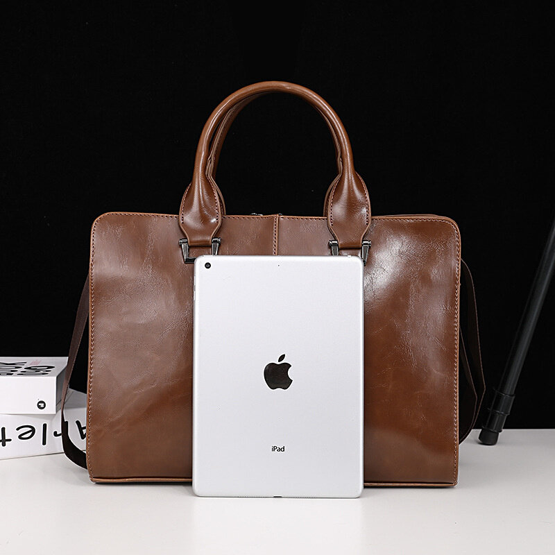 Zakelijke Hoge Kwaliteit Mannen Aktetas Grote Capaciteit Schoudertas Echtgenoot Laptop Tas Voor 14 Inch Retro Heren Handtas Messenger Bag