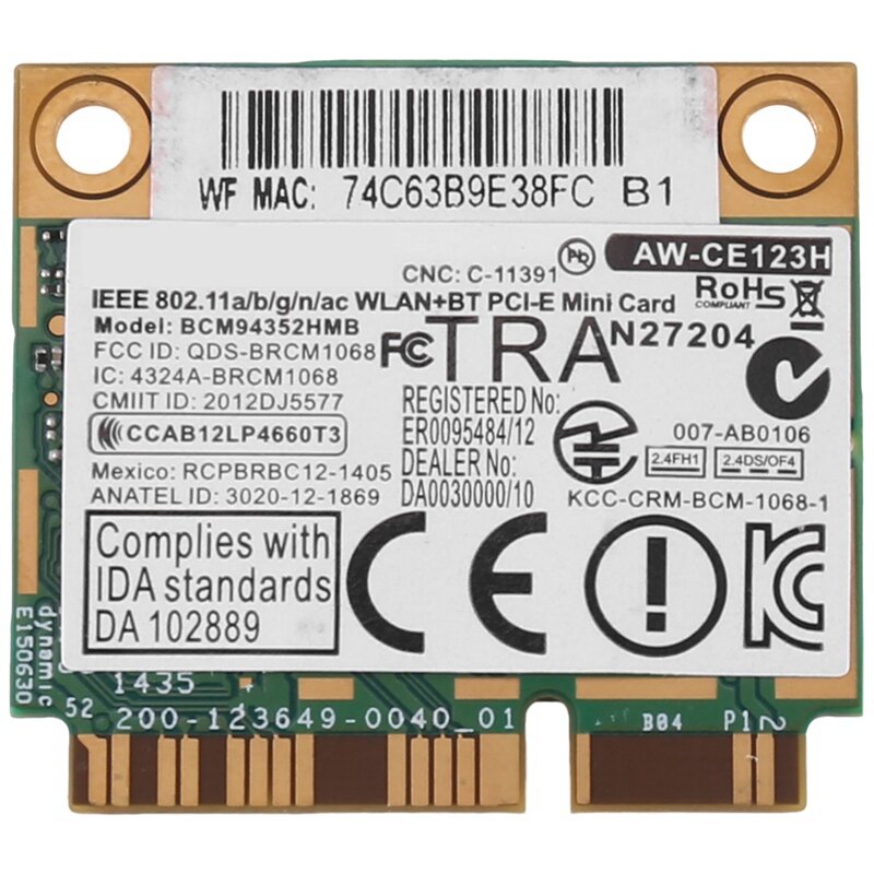 Azurewave 미니 Pcie 무선 카드, BCM94352HMB, 802.11AC, 867Mhz, 1 개