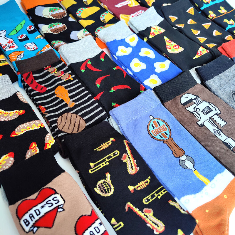 Männer Serie Baumwolle Crew Socken Lustige Täglichen Glücklich Cartoon Rakete burger lebensmittel männer Lange Skateboard Socken EU 37-42
