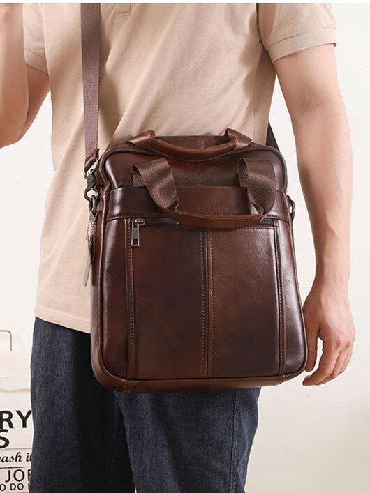 Винтажная сумка через плечо из натуральной кожи для мужчин, сумка через плечо, вертикальный портфель из воловьей кожи с верхним слоем, сумки-мессенджеры в стиле ретро, 2024