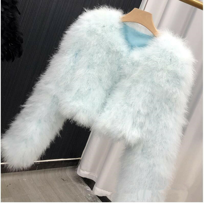 여성용 긴 소매 진짜 타조 깃털 재킷, 푹신하고 따뜻한 파티 이브닝 코트, 겨울