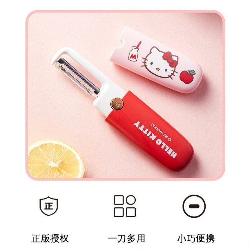 New Kawaii Sanrio Hello Kitty Kuromi Cartoon Print Home Kitchen Peeling Knife Multifunctional Two-in-One Portable Fruit Knife