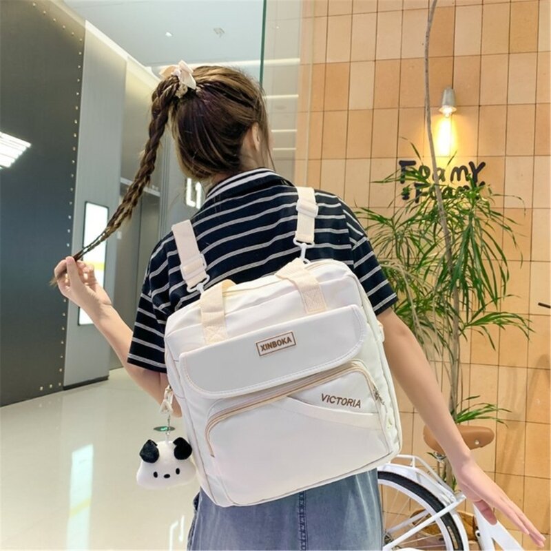 Tas punggung nilon untuk anak perempuan, tas punggung sekolah gaya Jepang trendi dan praktis