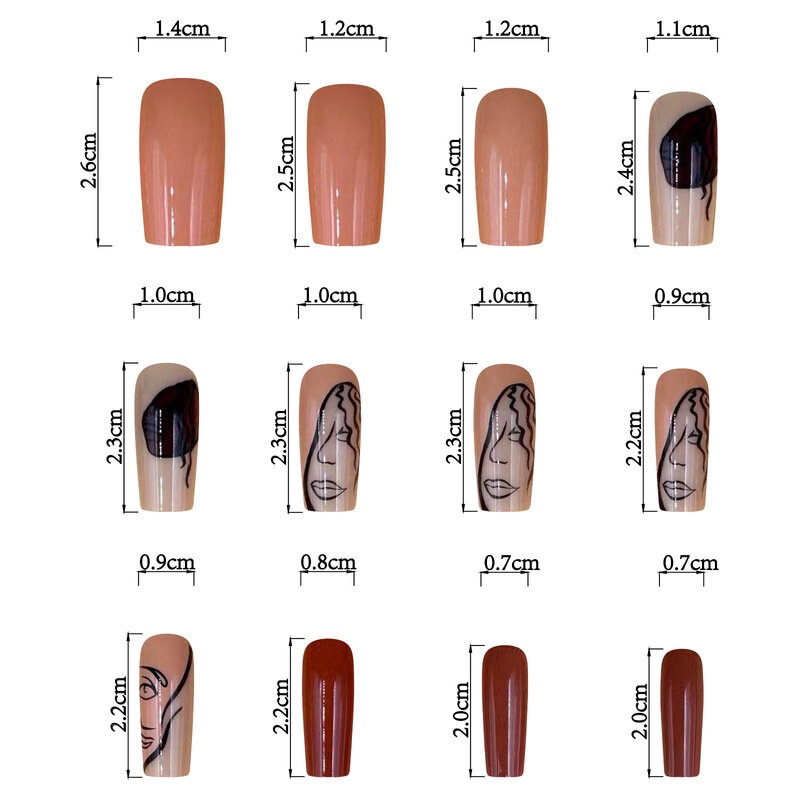 24pcs Brown Fake nails Ins Lady Face Printed Design Press on Nails Mid Length Coffin Ballet False Nails Fashion Style Fake Nails