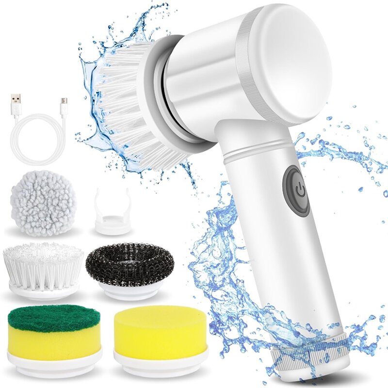 Cordless Electric Cleaning Brush Scrubber Super Power Electric Spin Cleaner And 5 Replaceable Shower Clean Brush Heads Universal