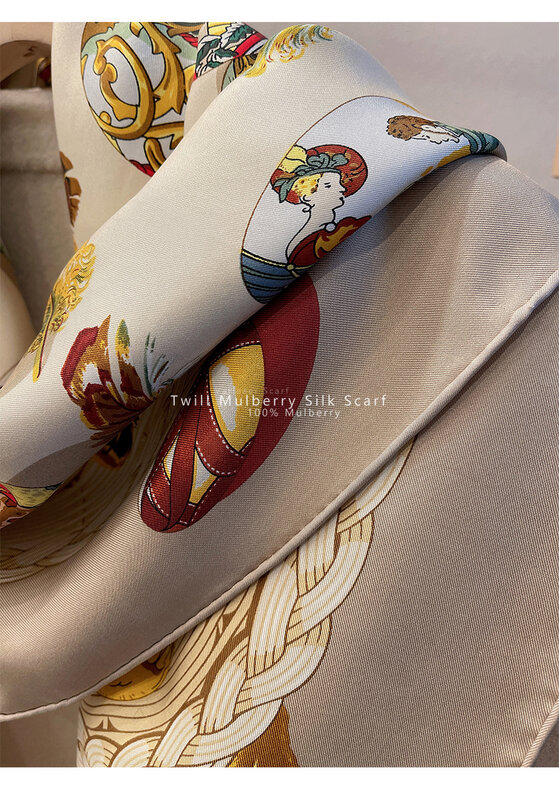 Bufanda de seda de mora enrollada a mano, chal de marca de lujo, dobladillo de diseñador, 90, 90CM, estampado Vintage, 90cm