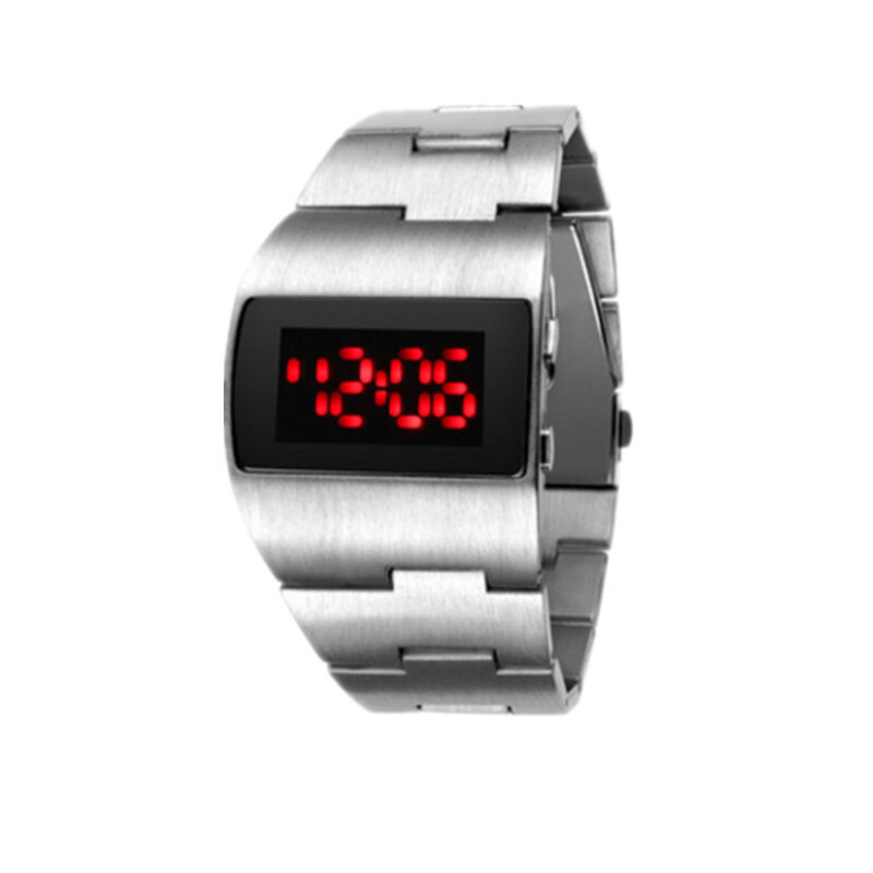 Цифровые мужские часы, черный браслет из нержавеющей стали, мужские электронные наручные часы, ювелирный подарок
