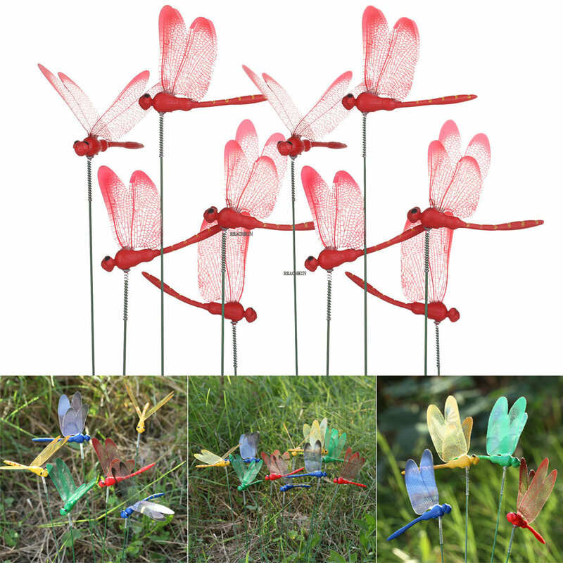 5/10/15PCS 3D Simulation Butterfly Thin Stick Artificial Dragonfly With Stem Creative Handicraft Yard Lawn Ornament Garden Decor