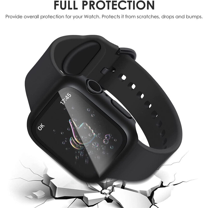 Apple Watch用強化ガラスおよび保護ケース,Apple Watch用強化ガラスプロテクター,41mm, 45mm, 44mm, 40mm, 42mm, 38mm,iwatchシリーズ6, 5 4、se、7、8、9