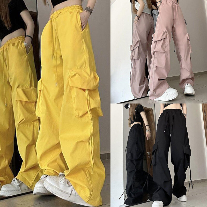 Pantalones de trabajo de secado rápido Retro americano para mujer, pantalones largos de tiro alto con bolsillo 3D, entrepierna recta, holgados e informales, 1950
