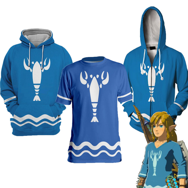 Cos Link Cosplay Costume Outfits, 3D Printed Blue Pawl Hoodies, Sweatshirt Shirt Pullover for Men and Women, Casual Streetwear