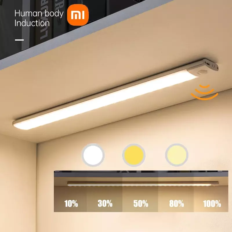 Xiaomi-luz nocturna con Sensor de movimiento, lámpara de pared recargable por USB, 3 colores, atenuación, decoración, dormitorio y armario