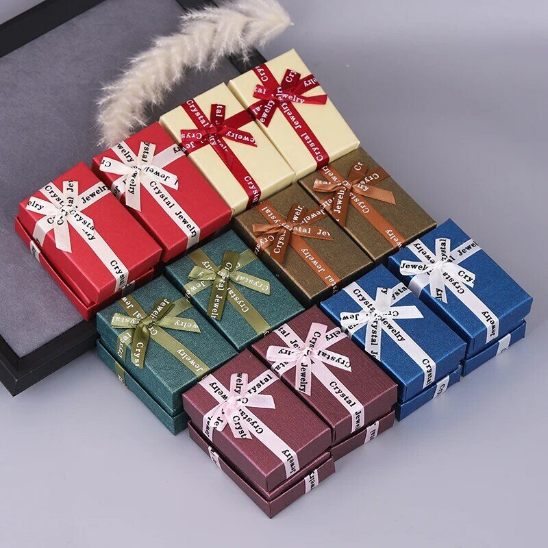 도매 12 개/묶음 상자 주문 보석 포장 상자 반짝이는 분홍색 골판지 보석 상자 귀걸이 반지 목걸이 선물 결혼식 상자