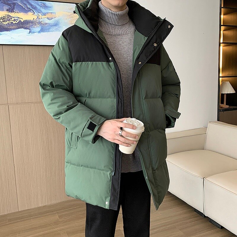 Colored Cotton Jacket Men's Winter Mid Length Hooded Ruffian and Thick Cotton Jacket