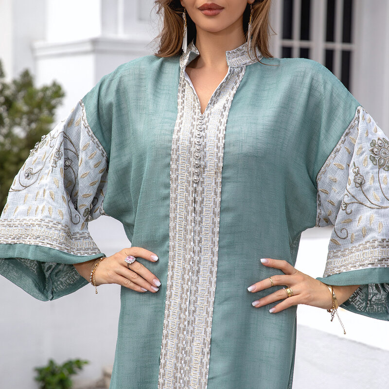 Платье-Макси женское с вышивкой, элегантное современное абайя свободного покроя, Турецкая Аравия, мусульманская одежда