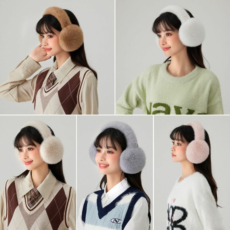 Orejeras plegables de felpa suave para mujer, cubierta de oreja de Color sólido, protección contra el frío al aire libre, orejeras cálidas de invierno